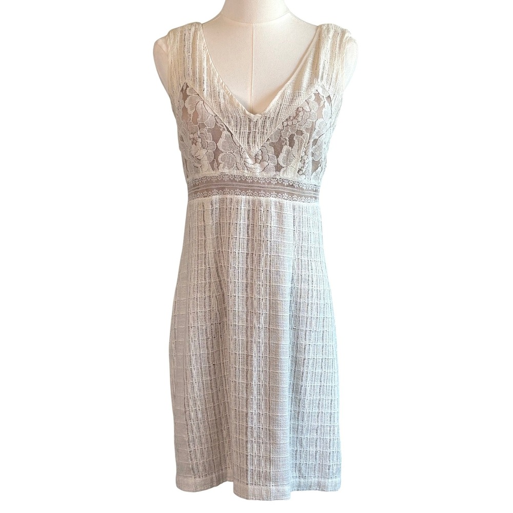 Tracy Reese Lace Knit Empire Waist Dress Cream Sleeveless Vacation Feminine